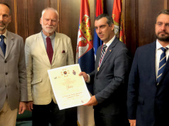 16 September 2022 The Speaker of the National Assembly of the Republic of Serbia Dr Vladimir Orlic receives the Cross of Vozhd Djordje Stratimirovic